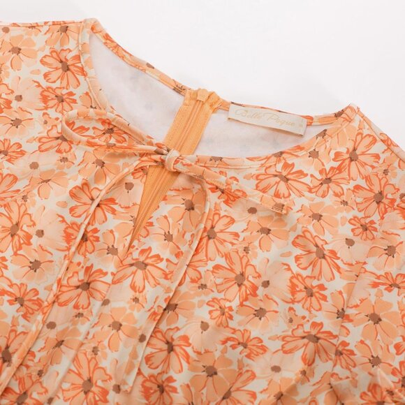 Womens Floral Dress 1940s Retro A Line Stretchy Midi Dress for School Dance - Picture 2 of 5